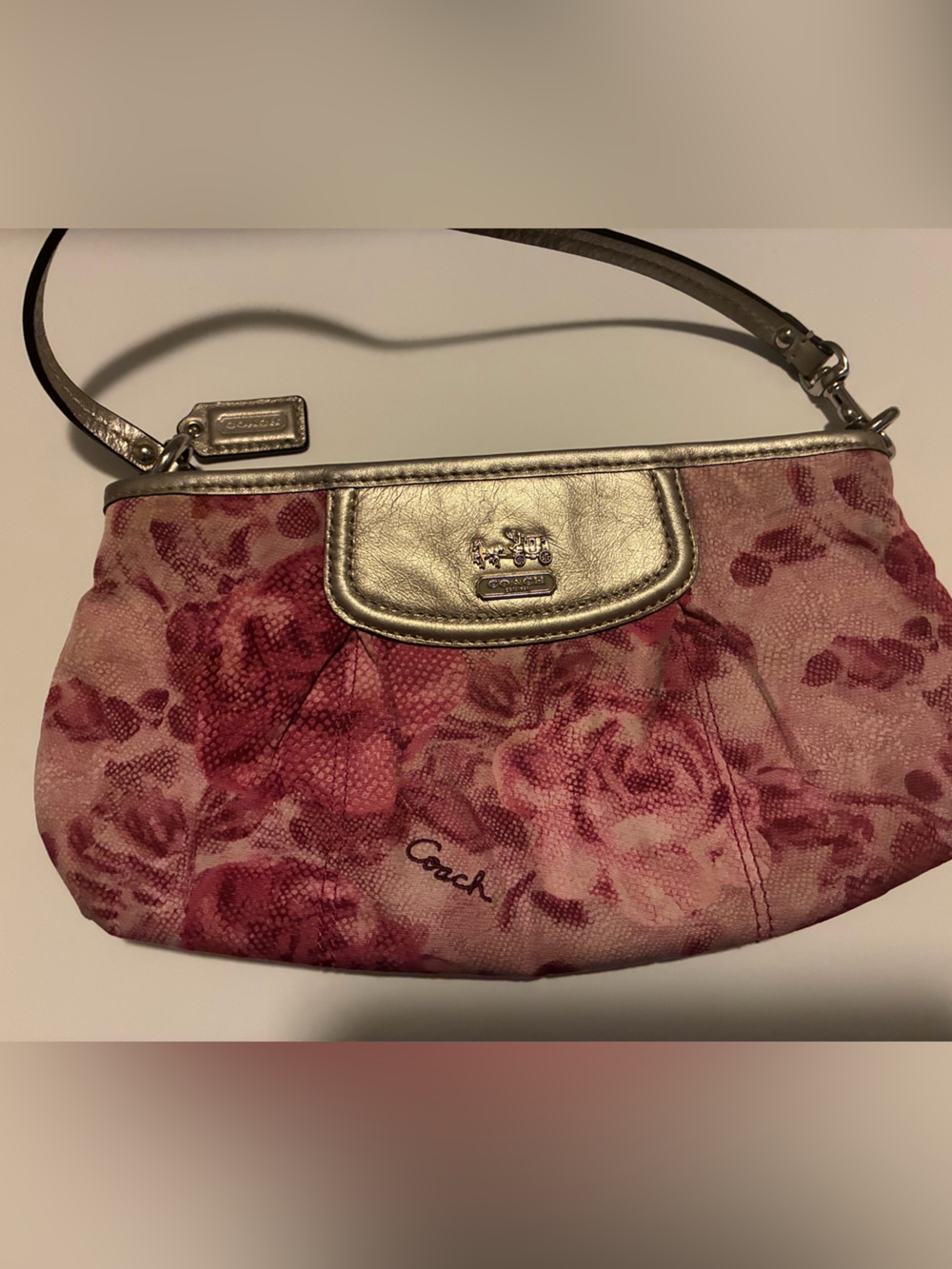 Coach Metallic Gold Clutch with Pink Floral Lining
